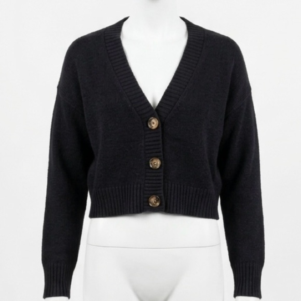 Wild Fable Black Cropped Chunky Knit Button Front Cardigan Sweater Women’s XS